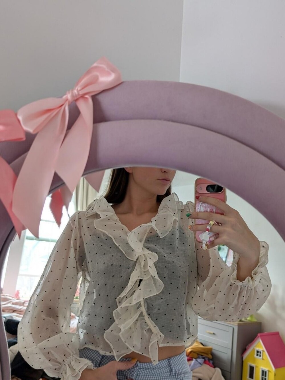 Sheer Ruffle Small Hearts Blouse - Cream